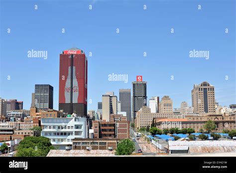 The Johannesburg City Skyline As Viewed From A Passing Highway Stock