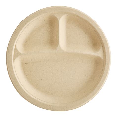 Tellus Products 9 No PFAS Added Natural Bagasse 3 Compartment Plate