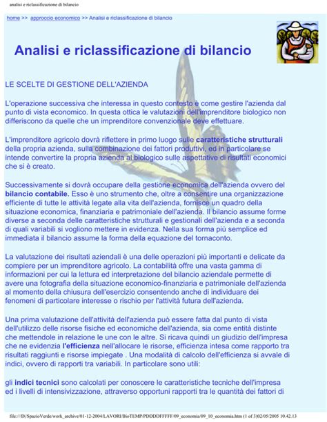 Analisi E Riclassificazione Di Bilancio