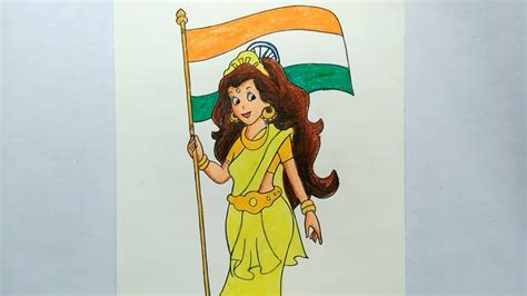 How To Draw Bharat Mata Step By Step Easy Youtube