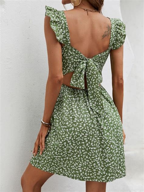 SHEIN VCAY Ditsy Floral Tie Backless Ruffle Trim Dress SHEIN EUR