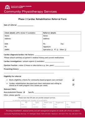 Fillable Online Health Wa Gov Phase Cardiac Rehabilitation Referral