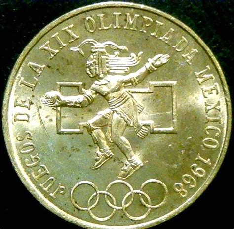 Olympic Game Coin Pesos Silver Xix Olimpiada Mexico V P R