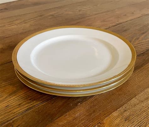 Set Of 3 GDA Limoges France 9 5 Luncheon Plates With Gold Encrusted