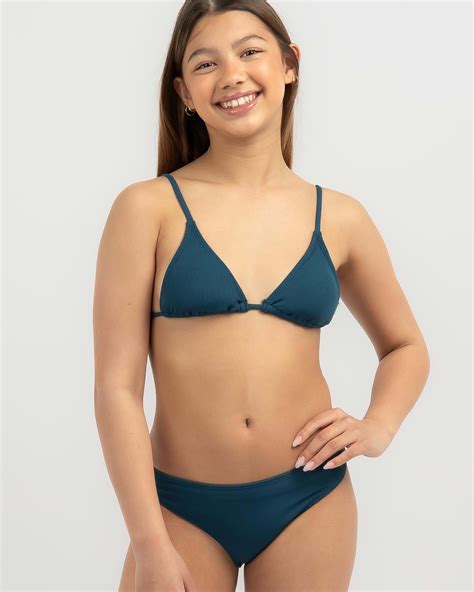 Topanga Girls Milani Fixed Triangle Bikini Set In Mermaid Blue FREE