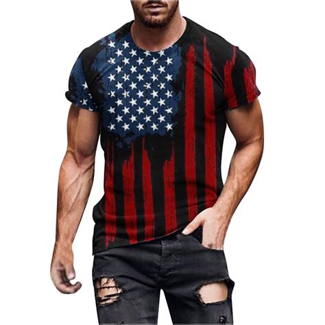 Fafwyp Mens Plus Size American Flag Print T Shirt Independence Day