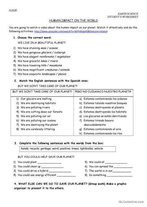 Impacts On Our Planet English Esl Worksheets Pdf And Doc