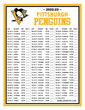 Penguins Schedule Printable