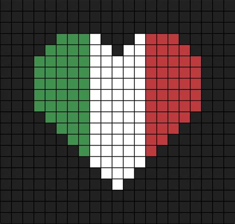 A Pixel Art Template Of A Love Heart Themed As The Italian Flag Pixel