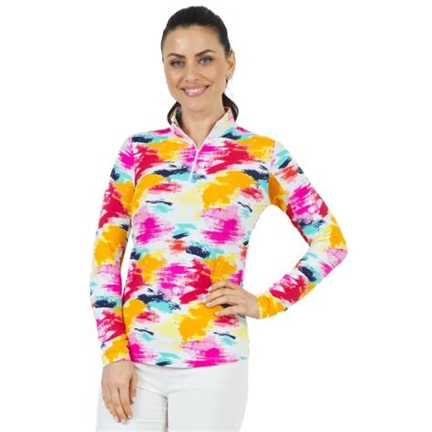 Ibkul Womens Matilda Print Long Sleeve Mock Neck Golf Top Carls