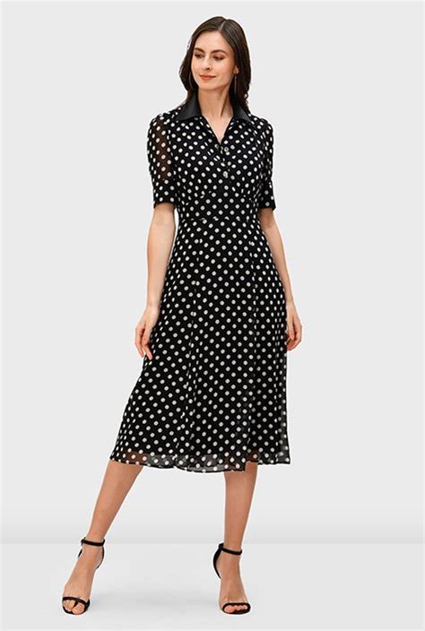 Shop Polka Dot Print Georgette Empire Shirtdress Eshakti