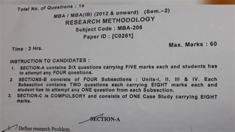 Question Paper Of Mba Research Methodology Youtube