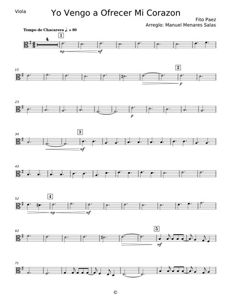 Yo Vengo A Ofrecer Mi Corazon Fito Páez Sheet Music For Viola Solo