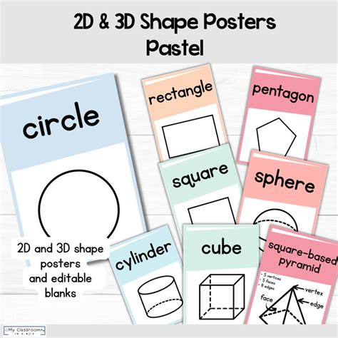 Pastel 2d And 3d Shape Posters Editable Classroom Posters Bundle 2d