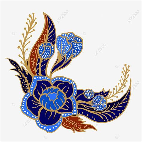 a blue flower with gold leaves and dots on the petals, flowers, floral png and psd