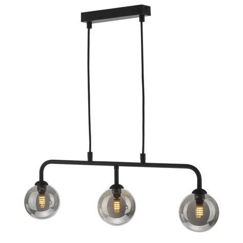 Smoked Glass And Matt Black 3 Light Bar Pendant Lightbox