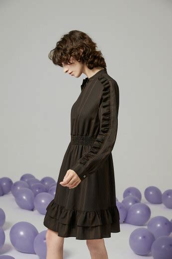 Ecila Stripe Ruffle Shoulder Sleeve Dress Kim Lung Fashion Limited