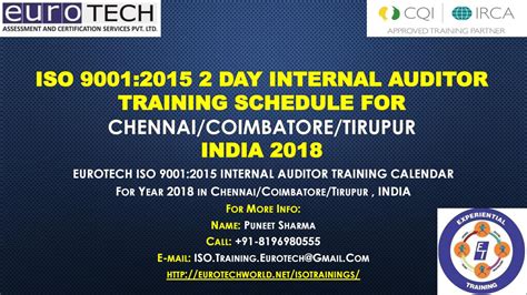 Iso 90012015 Internal Auditor Training Schedule For Chennai 2018 By Iso