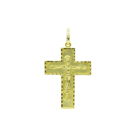 Cruz Cristo Colgante Oro 18k Unisex 33 Mm Mate Brillo Detalles