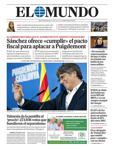 Portada De El Mundo Del Martes De Mayo De Medios