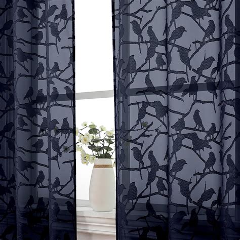 Amazon OVZME Anji Bird Navy Blue Sheer Curtains 45 Inches Long 2