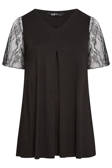 Yours Curve Plus Size Black Lace Angel Sleeve Top Yours Clothing