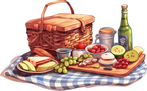 Una Mesa De Picnic Con Una Canasta De Frutas Y Una Canasta De Frutas