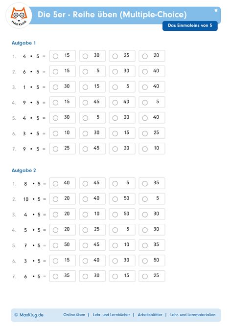 5er Reihe üben Multiple Choice