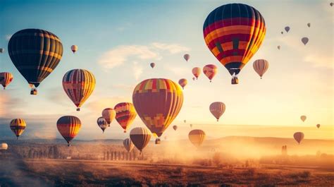 Premium Ai Image Hot Air Balloons Flying Over A Field With The Sun