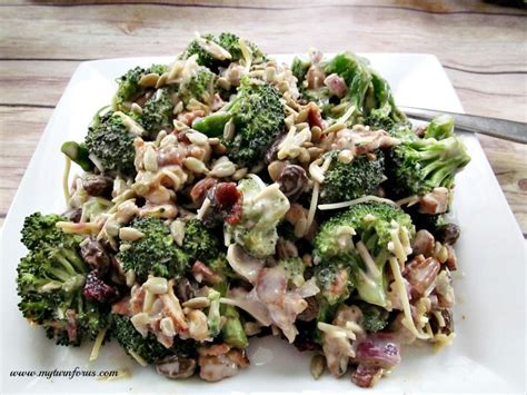 Broccoli Salad With Red Onion Bacon Sunflower Seeds Craisins Cheese