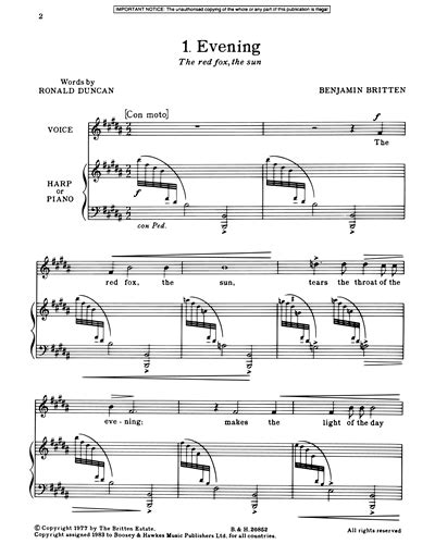 Evening Morning Night Medium Voice And Harp And Piano Alternative Sheet Music By Benjamin