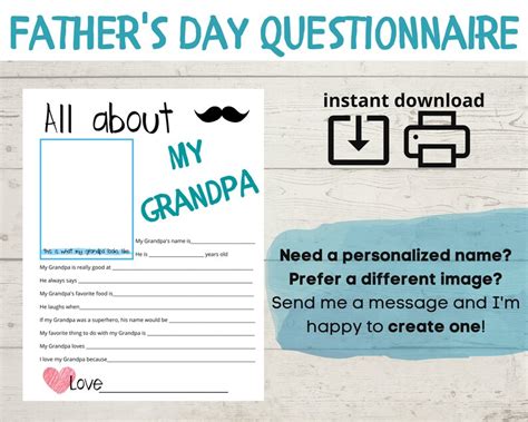 All About My Grandpa Fathers Day Questionnaire Fathers Day Survey