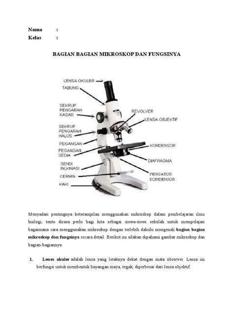 Bagian Bagian Mikroskop Dan Fungsinya | PDF