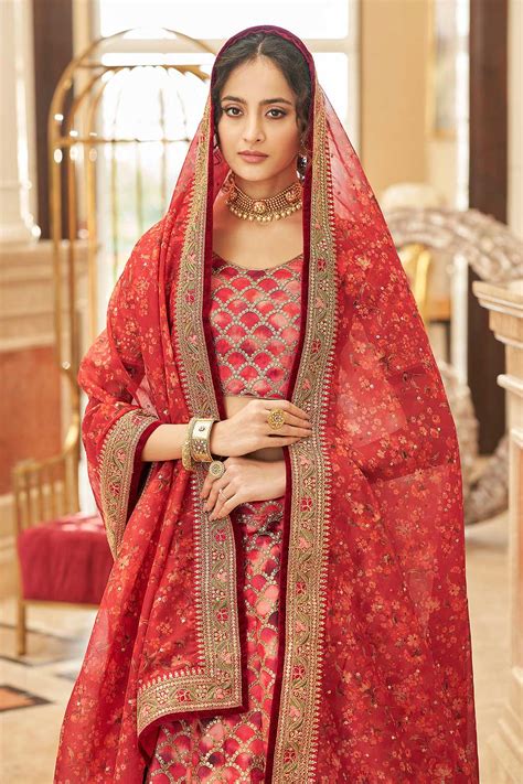 Buy Red Silk Embroidered Designer Lehenga Set Online Like A Diva