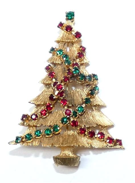 Rare Vintage Christmas Tree Pin Brooch Rhinestone Chain Swag Garland