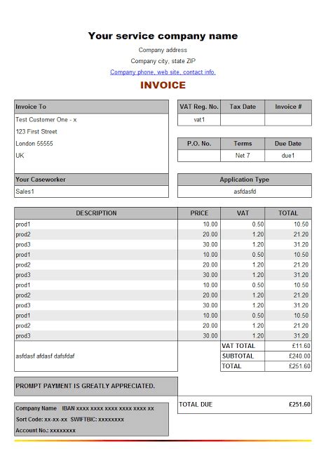 Services Rendered Invoice Template Free Download Bonsai