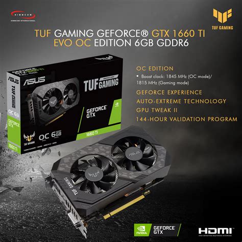 Asus TUF Gaming Geforce GTX 1660TI 6GB 192 Bit GDDR6 PCI Express 3.0 ...