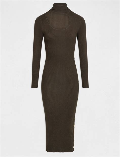 Fitted Midi Jumper Dress With Opening Dark Green Women Morgan