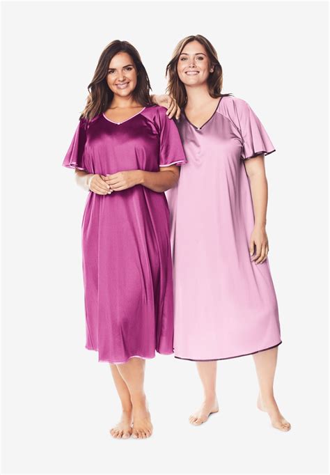 2 Pack Short Silky Gown By Only Necessities® Plus Size Nightgowns Woman Within Nightgowns