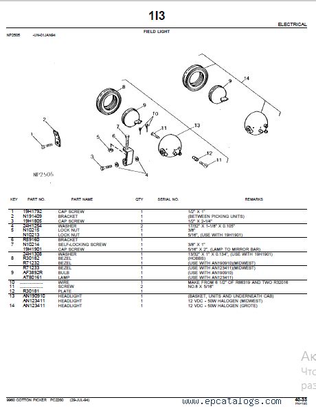 John Deere 9960 Cotton Picker Parts Catalog