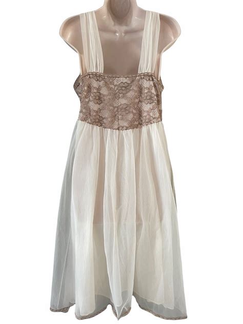 S Vintage Nightgown Lingerie Ivory Chiffon Nude Gem