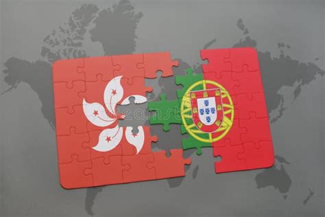 Portugal Map On A World Map With Flag And Map Pointer Vector