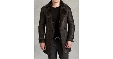 John Varvatos Double Breasted Shearling Coat In Brown For Men Lyst