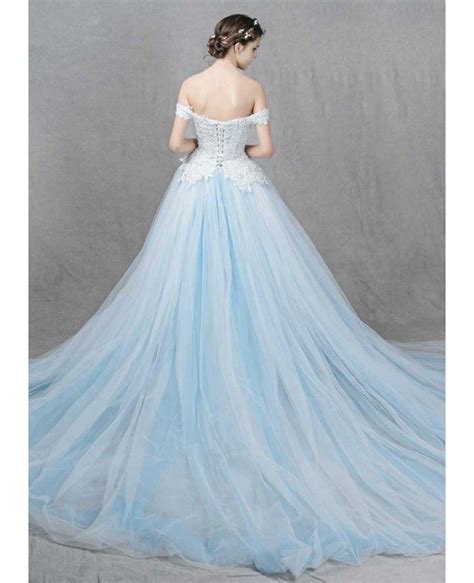 Romantic Ball Gown Off The Shoulder Sweep Train Tulle Wedding Dress