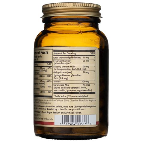 Solgar Bilberry Ginkgo Eyebright Complex Plus Lutein 60 Veg Capsules ...
