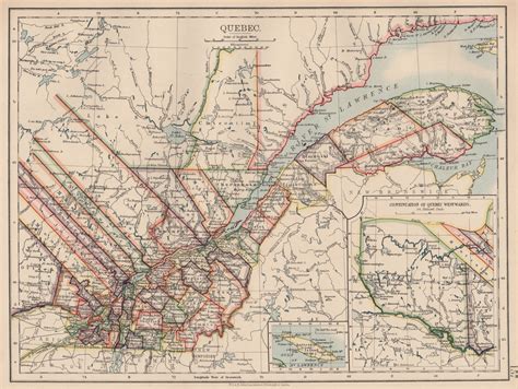 QUEBEC QUÉBEC. Showing counties. Canada. St Lawrence. JOHNSTON 1906 old ...