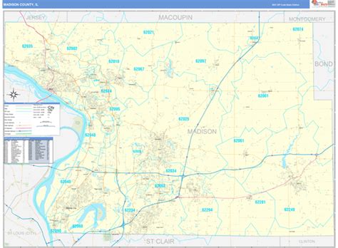 Madison County, IL Zip Code Wall Map Basic Style by MarketMAPS