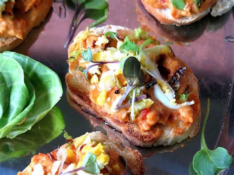 Roasted Brussels Sprouts Egg Red Pepper Hummus Crostini Ad