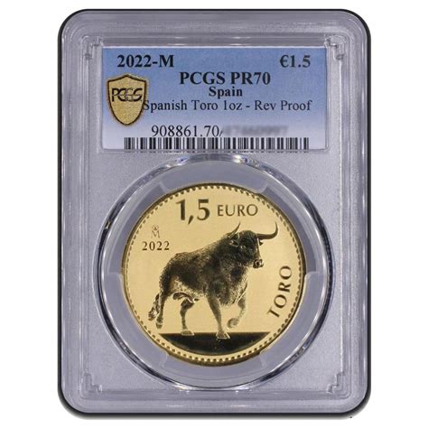 Monedas de oro Españolas: Moneda de Oro Toro PCGS PR70 2022 1 oz