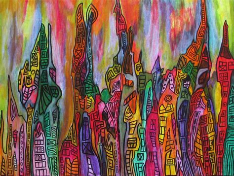 Bunte Großstadt II.: Zeitgenössisch, Acrylmalerei, Modern, Bunt von eva